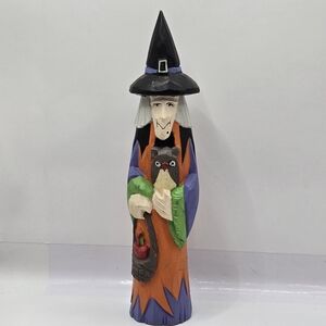 Halloween Carved Wood Ugly Witch w/Owl by Midwest Imports of Cannon Falls 8"H